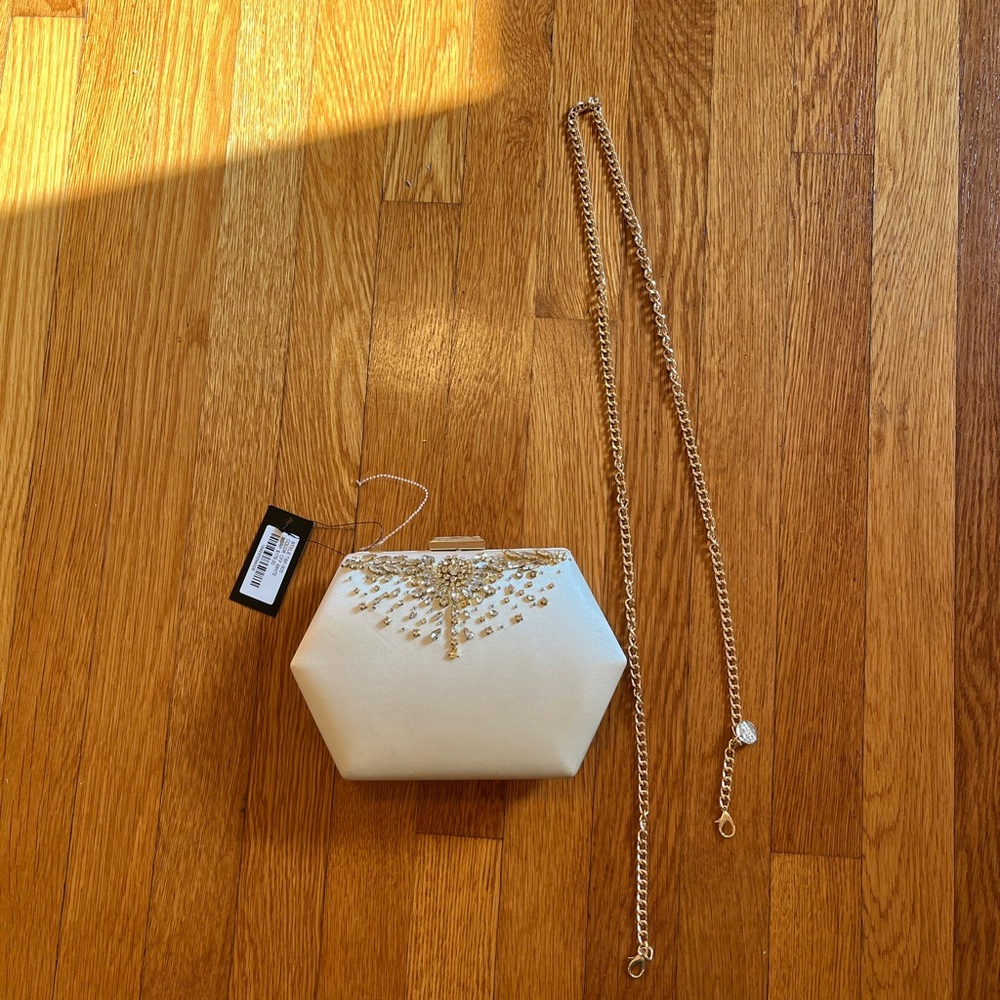 Badgley Mischka Art Deco Hexagon Clutch New READ Defects